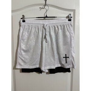 Men's MANFINITY White & Black Cross Athletic Shorts Size L